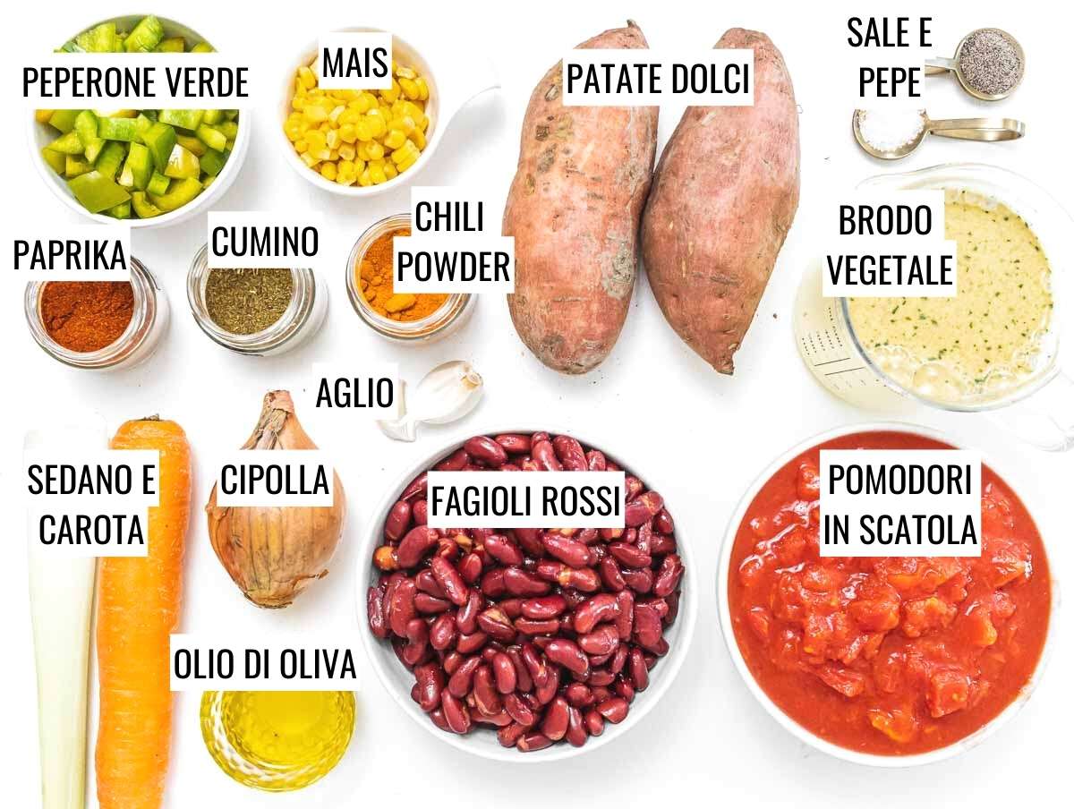 ingredienti per il chili senza carne