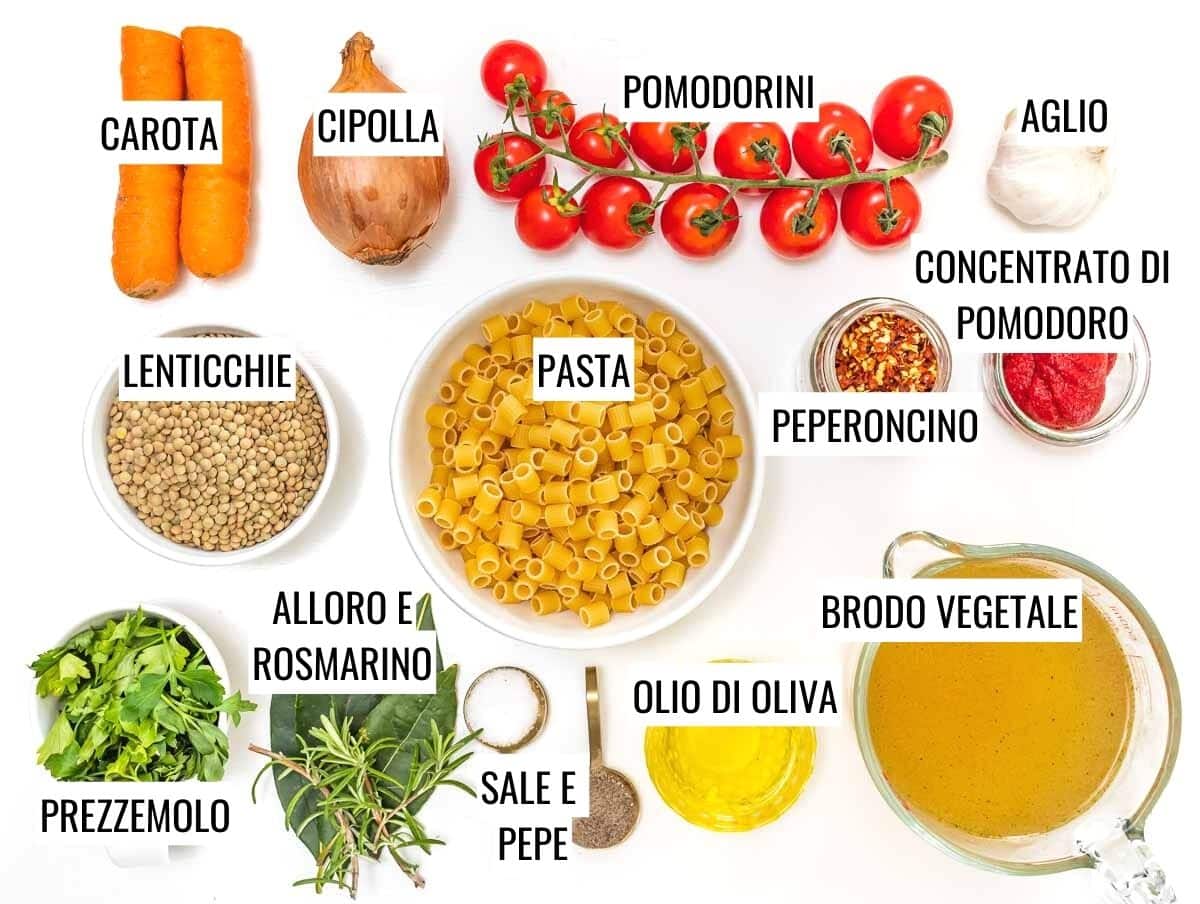 ingredienti per pasta e lenticchie